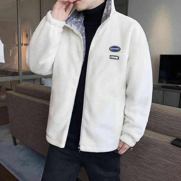 

winter trend thickened stand collar men's slim and handsome granular cashmere cotton et, Black