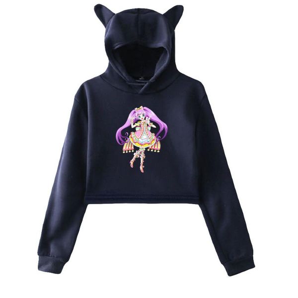 

women's hoodies & sweatshirts idol time pripara japanese anime story spring hoody street style casual harajuku cat cropped crop clothin, Black