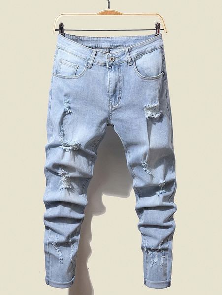 

men ripped washed tapered jeans k8im#, Blue