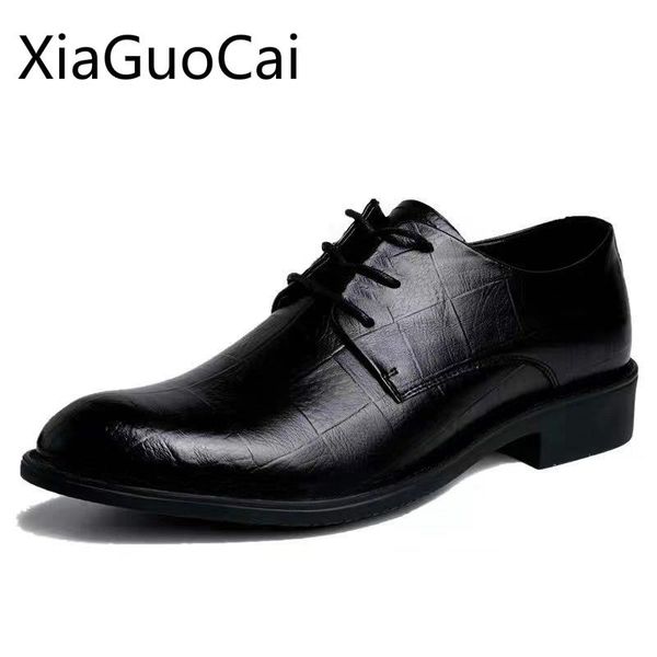 

dress shoes genuine leather men's basic solid lace up pointed toe mens business flat england style, Black