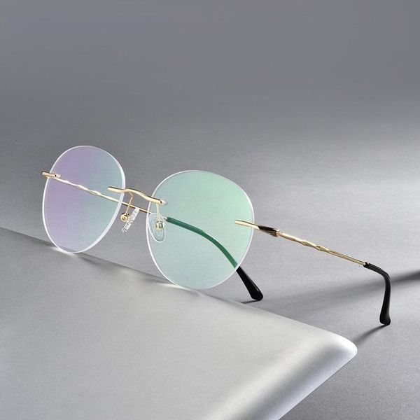 

fashion sunglasses frames titanium alloy rimless glasses frame men ultralight round eyeglasses myopia prescription for women optical eye gla, Black
