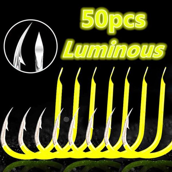 

fishing hooks 50pcs luminous carbon steel glow fish lures in night accessories for carp pesca