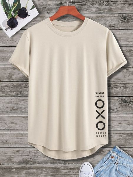

men letter graphic high low tee p2qx#, White;black