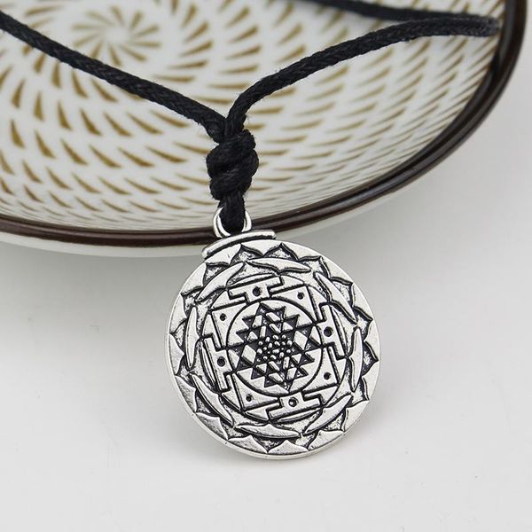

yoga sign pendant necklace growth and healing amulet wealth goddess talisman tantric hindi men leather cord men's gifts necklaces, Silver