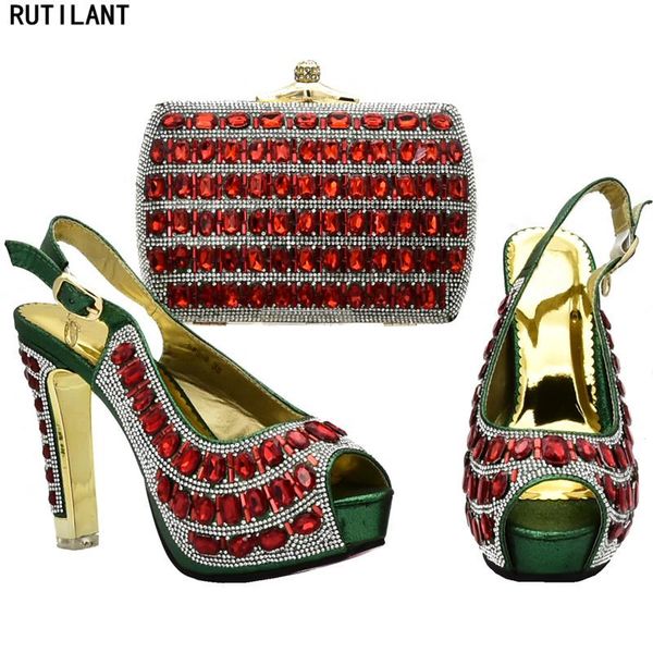 

dress shoes woman high heel african wedding italian shoe and bag set decorated with rhinestone elegant party quality, Black