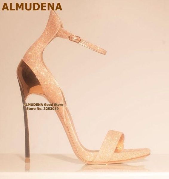 

dress shoes almudena metal blade heel sandals champagne color bling sequined wedding buckle strap pumps stiletto heels, Black