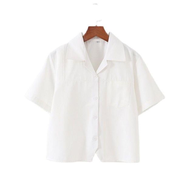 

women's blouses & shirts 2021 summer woman jk uniform pointed collar pleated shirt white black short-sleeved square student cardigan to