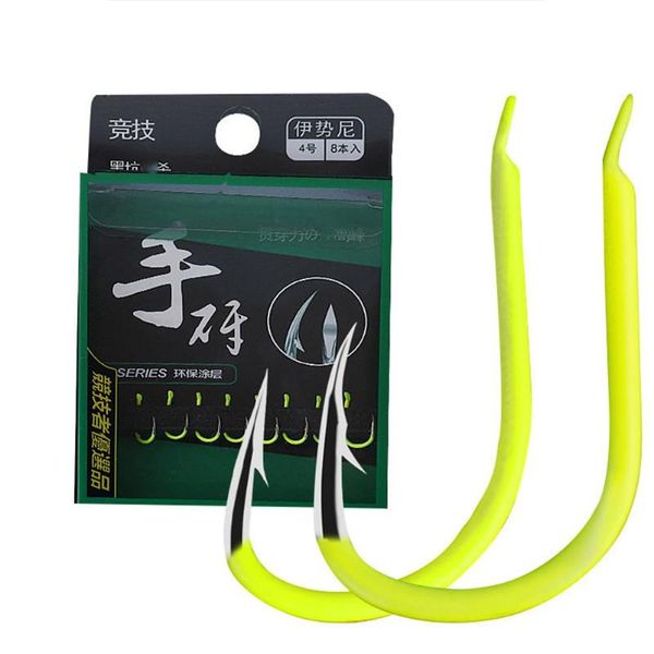 

fishing hooks 8 pcs/box carbon steel luminous single hook barbed fish accessories