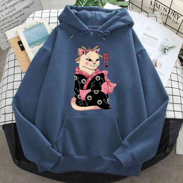 

catana - men's cat printed sweatshirt, loose animated sweater, high-quality cartoon hoodie, fashion pattern, ukiyo painting, Black
