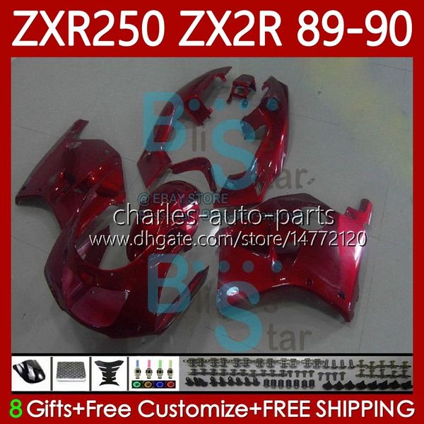 Carenature moto per KAWASAKI NINJA ZX2R ZXR250 ZX 2R 2 R R250 ZXR 250 89 90 Carrozzeria 84No.48 ZX2 R ZX-2R Candy Red ZXR-250 1989 1990 ZX-R250 89-98 Kit corpo completo