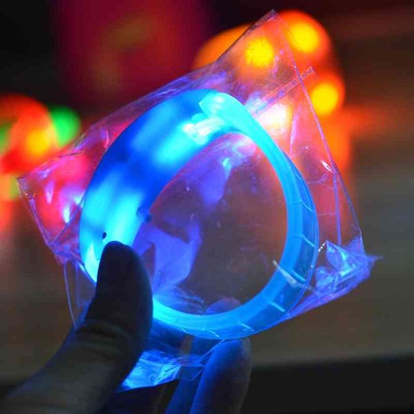

new led luminous opaque solid color voice control vibration flash button bracelet