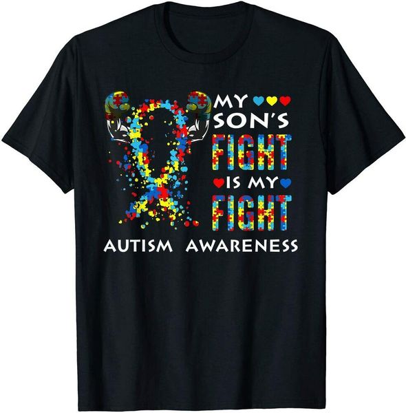 

my son's fight is my fight support autism awareness men boys t-shirt, White;black