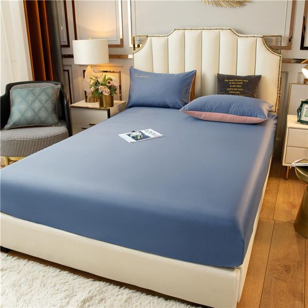 

sheets & sets 1pc bed cover queen size solid color fitted sheet with elastic couvre lit for double beds king (no case)