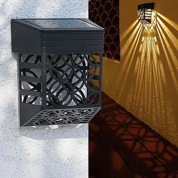 

outdoor wall lamps mounted hollow pattern lights garden solar powered home yard pathway decorative fence villa landscape lamp