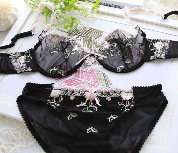 

fashion design luxury bra set embroidered thin comfortable and breathable steel ring underwear 9126, Red;black