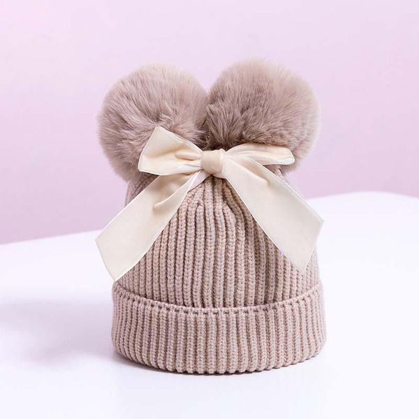 

caps & hats baby stuff double pompom hat winter knitted kids girl warm thicker children infant beanie cap bonnet casquette enfant, Yellow