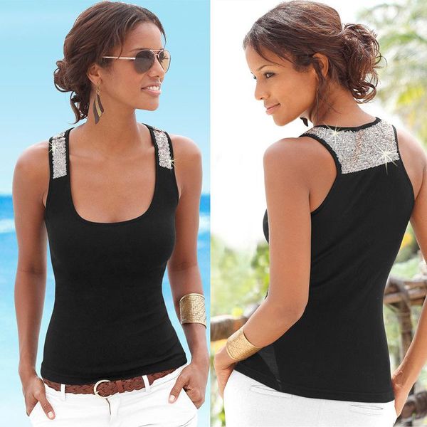 

women's tanks & camis summer female camisole low-cut basic tees solid color sleeveless spliced slim vest beach, White