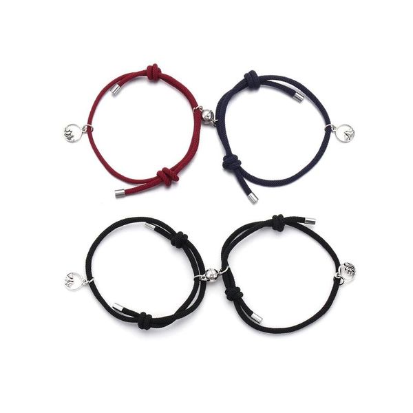 

link, chain gift jewelry distance bracelet rope alloy lover friendship attract couples bracelets braided, Black