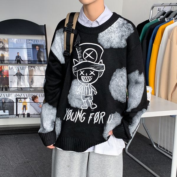 

men's sweaters zazomde autumn thickened cartoon animated men's korean sweater fashionable students ins fashion label big loose clo, White;black