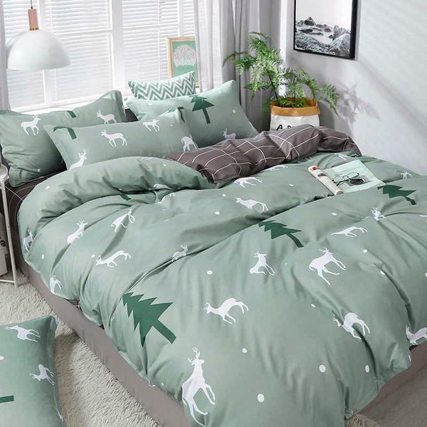 Fashion Bedding Bedding Set Folha Duveta Capa Frolvícula Combinação Verde árvore Flor Rosa Coração Roupa 210615