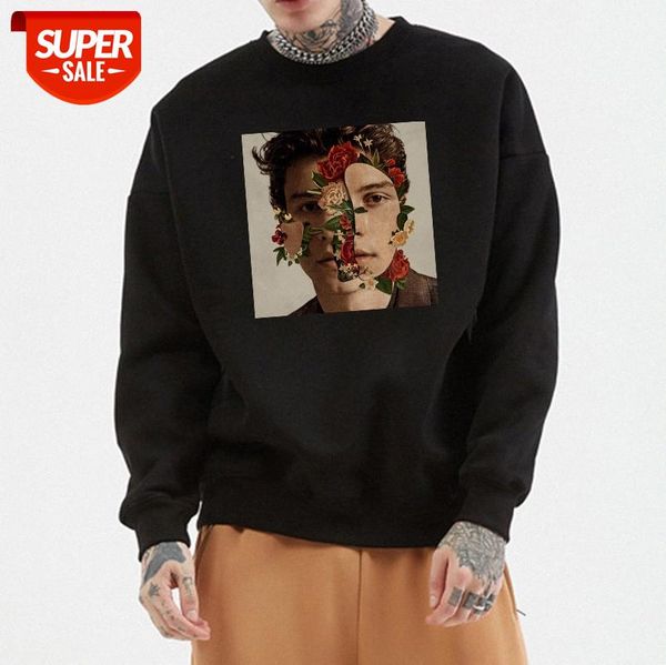 

shawn mendes printed sweatshirt crew neck and velvet pullover men's #8n5i, Black