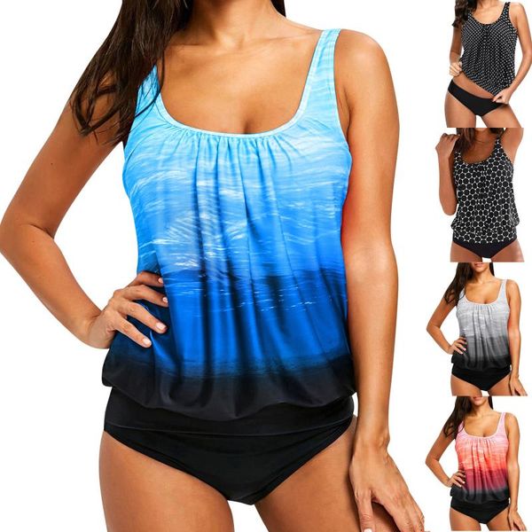 

women's swimwear women plus size print strappy back bathing suit tankini set two piece swimsuits swimdress beachwear bikinis 2021 mujer, White;black