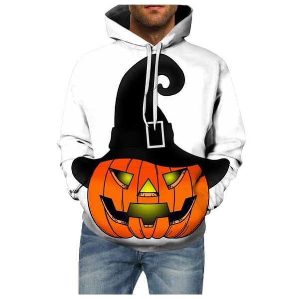 

men's hoodies & sweatshirts halloween evil pumpkin skull variety printed hoodie plus size drawstring pocket autumn winter pullover, Black