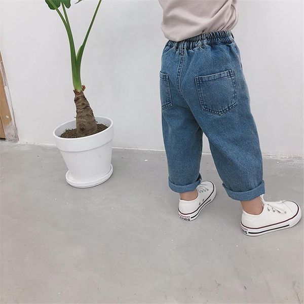

jeans 2021 spring kids one button for girls loose style autumn boys denim pants, Blue
