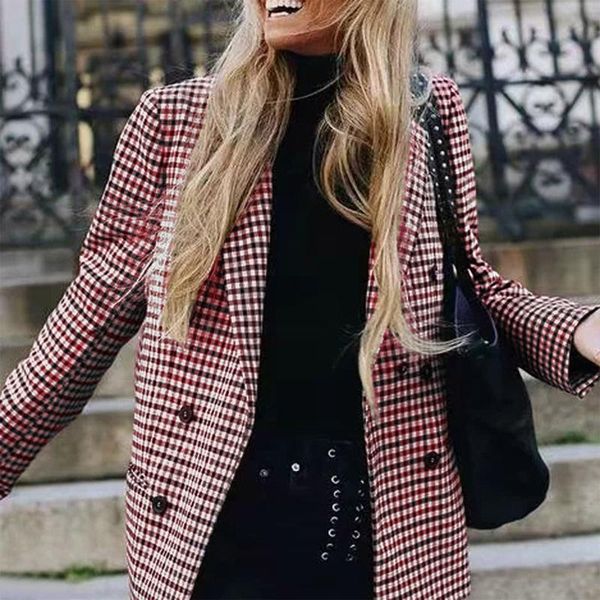 

women's suits & blazers winter vintage plaid blazer woman lattice retro elegant notched collar ladies jacket long sleeve autumn coats f, White;black