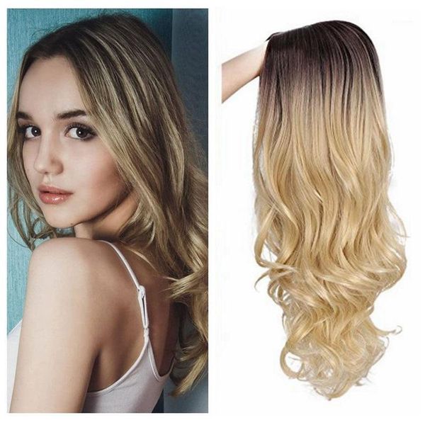 

long wavy synthetic hair ombre blonde wigs for black and white women high density glueless cosplay party1