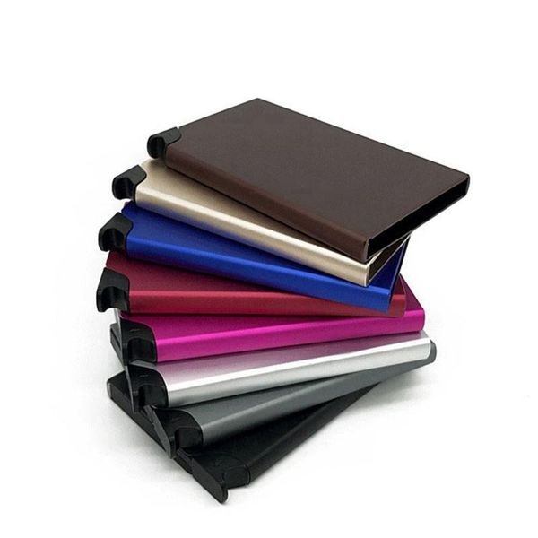 

card holders 1 piece metal aluminum cizicoco men antitheft holder fashion rfid popup automatically colourful box, Brown;gray