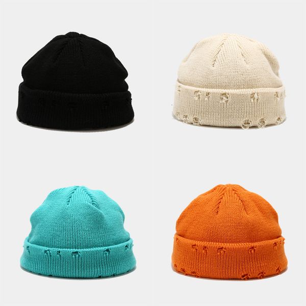 

wool pure autumn white gourd leather fashion version versatile street men's and women's hole cold hip hop knitted hat, Blue;gray