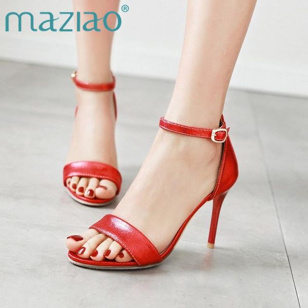 

women sandals high heels summer wedding shoes black red gold silver buckle ankle strap open toe plus size 33- 48