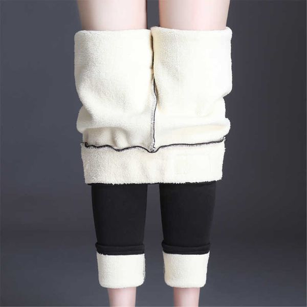 

oumengk fashion high waist autumn winter women thick warm elastic pants quality s-5xl trousers tight type pencil 211007, Black;white