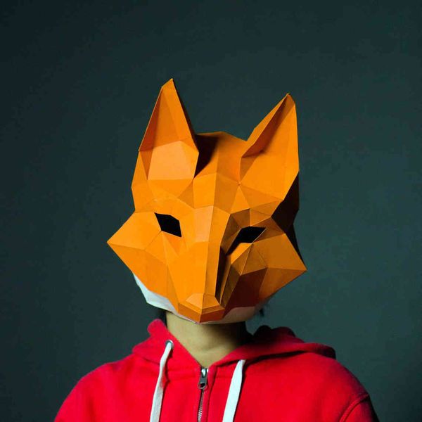 Косплей Fox Mask 3D Papercraft Paper Paper Whult Matsking Носимый Хэллоуин Ужас Masque Visage Костюм Женщины DIY Игрушки Party