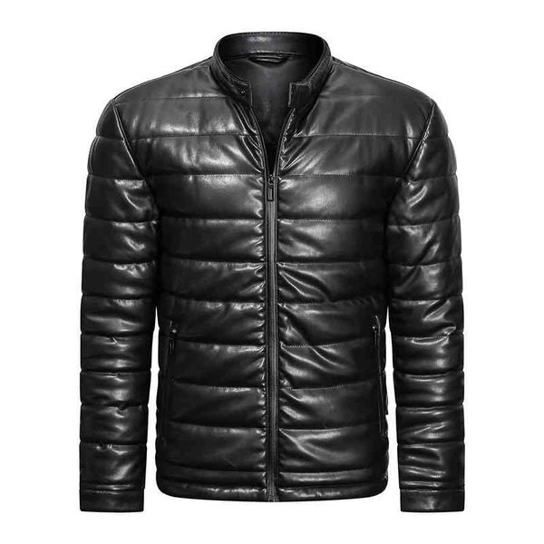 

fall new cotton-padded men's pu leather casual slim bomber men warm parka mens winter ets, Black
