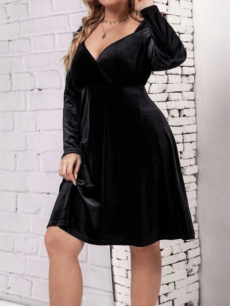 

plus sweetheart neck velvet dress g14u#, Black
