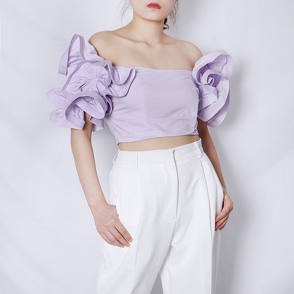 

polo summer bubble sleeves off the shoulder droopy zip female blouse, White