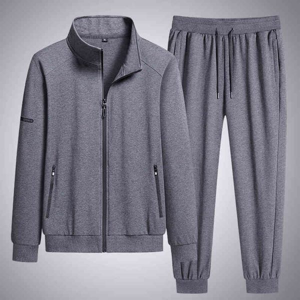 

tracksuit men's sports and leisure suit autumn korean fashion large loose two-piece cotton cardigan spring, Gray