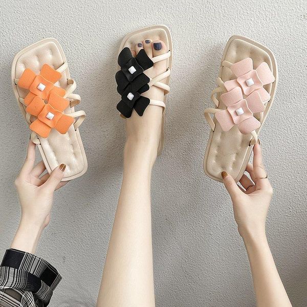 

fashion flat slippers women shoes 2021 summer flower comfortable open toe soft casual outdoor sandals beach slip on slides, Black