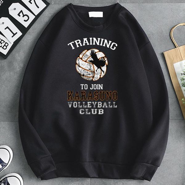 

men's hoodies & sweatshirts harajuku karasuno high graphic japanese anime haikyuu print crewneck hip hop loose casual, Black