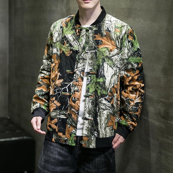 

men's jackets fashion men chinese style linen 2021 autumn leaf print jacket for, Black;brown