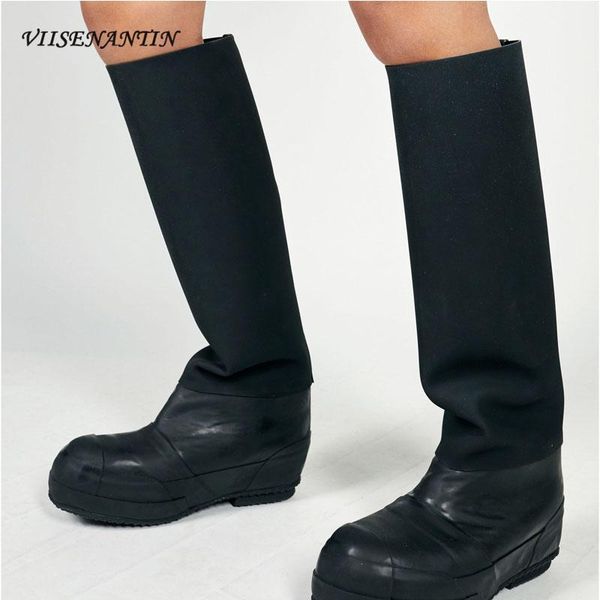 

boots fashion long women 2021 spring and autumn round toe thick-soled heightened knight black personality rain