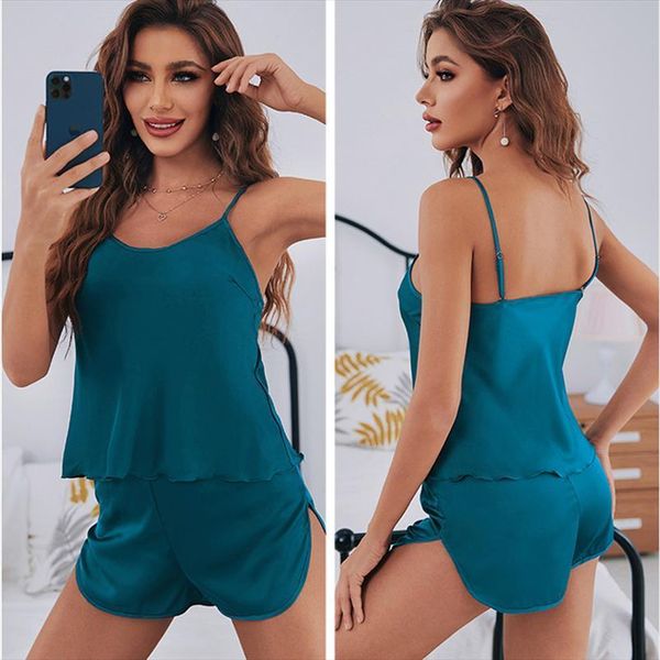 

satin pajamas black womens sleepwears spaghetti strap intimate lingerie pj set two piece summer, Black;red