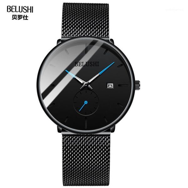 

men quartz watch stainless steel mesh band waterproof calendar clocks luminous men's watches gifts relogio masculino wristwatches, Slivery;brown
