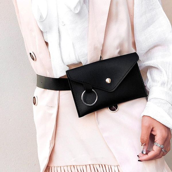 

pure color wasit bags women fashion ring pu synthetic leather hasp soft versatile leisure square chest 2021 waist