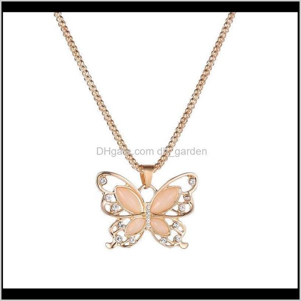 

& pendants drop delivery 2021 fashion crystal opal necklaces hollow butterfly pendant women jewelry gift long chain sweater necklace ryyqs, Silver