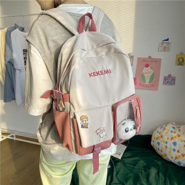 

school bags fashion women's backpack kawaii doll pendant schoolbag for girls nylon waterproof travel with many pockets 2021