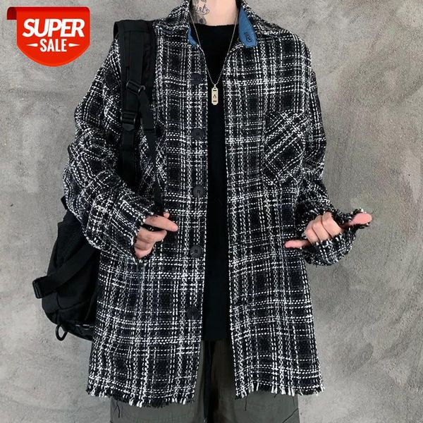 

2020 men's fashion trend woolen blends plaid printing thick material coats streetwear bomber jacket black color outerwear -xl #xr9w, White;black