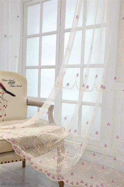

amercian pastoral style voile tulle sheer bedroom living room windows curtains high-grade embroidery flower screens sweet curtain & drapes